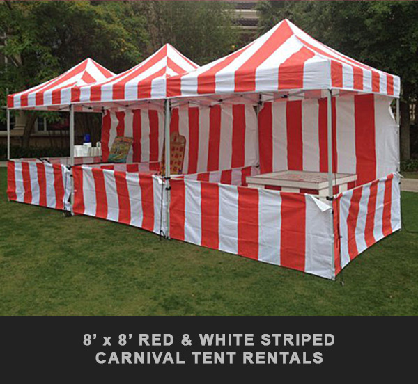 8ft x 8ft Red/White Striped Carnival Tent Rentals at Party Pals