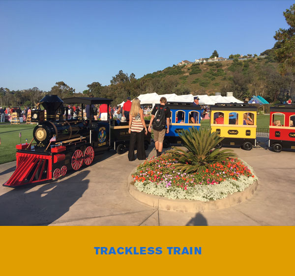 Party Pals: Electric Trackless Train - This awesome trackless train is great for carnivals, festivals, theme parties, and more. It accomodates children and adults...
